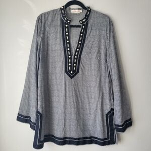 Tory Burch Black and White Zigzag Tunic Top
